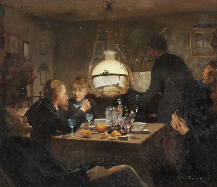 Framed Print : Company in evening lighting, 1886. Creator: Laurits Andersen Ring Framed Print : Company in evening lighting, 1886. Creator: Laurits Andersen Ring