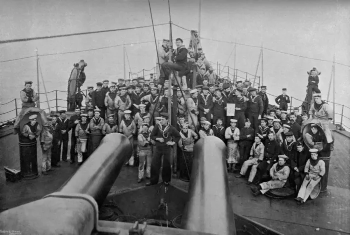 Framed Print : Some of the company of the first-class battleship HMS Sans Pareil, 1896. Artist: Gregory & Co Framed Print : Some of the company of the first-class battleship HMS Sans Pareil, 1896. Artist: Gregory & Co