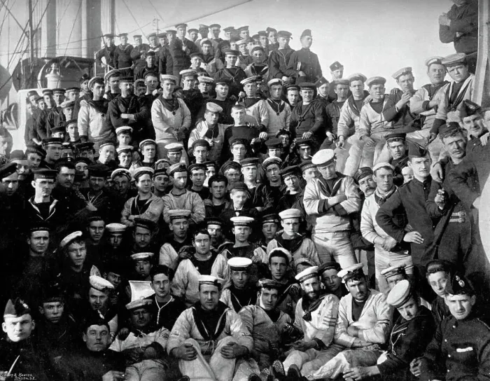 Framed Print : The company of the first class cruiser, HMS Imperieuse, 1896. Artist: A Debenham Framed Print : The company of the first class cruiser, HMS Imperieuse, 1896. Artist: A Debenham
