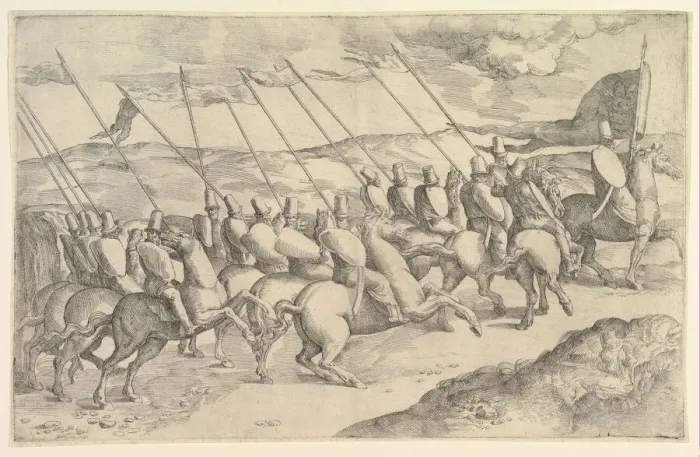Framed Print : A Company of Horsemen. Creator: Battista Franco Veneziano Framed Print : A Company of Horsemen. Creator: Battista Franco Veneziano