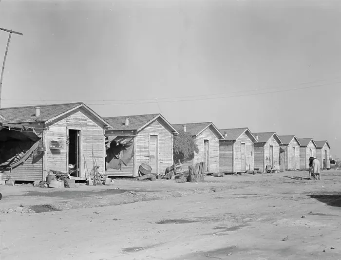 Framed Print : Company housing for cotton workers near Corcoran, California, 1936. Creator: Dorothea Lange Framed Print : Company housing for cotton workers near Corcoran, California, 1936. Creator: Dorothea Lange