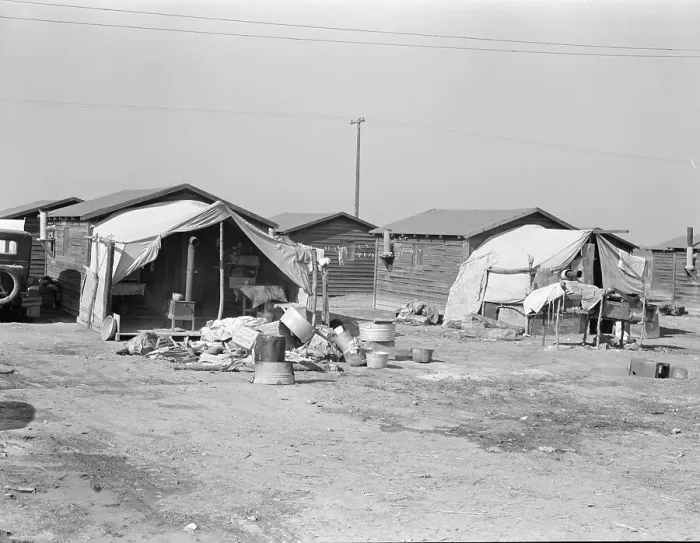 Framed Print : Company housing for cotton workers near Corcoran, California, 1936. Creator: Dorothea Lange Framed Print : Company housing for cotton workers near Corcoran, California, 1936. Creator: Dorothea Lange