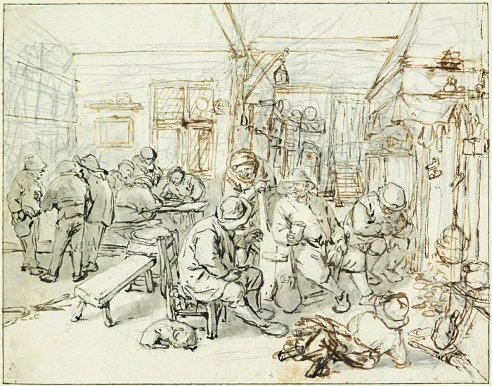 Framed Print : Company of Peasants in a Tavern, ca 1675. Artist: Ostade, Adriaen Jansz, van (1610-1685) Framed Print : Company of Peasants in a Tavern, ca 1675. Artist: Ostade, Adriaen Jansz, van (1610-1685)