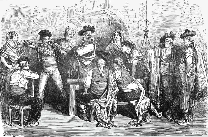 Framed Print : Company in a Spanish Inn; Notes on Spain, 1875. Creator: Unknown Framed Print : Company in a Spanish Inn; Notes on Spain, 1875. Creator: Unknown
