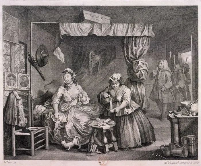 Framed Print : The Compleat trull at her lodging in Drury Lane, plate III of The Harlots Progress, 1732 Framed Print : The Compleat trull at her lodging in Drury Lane, plate III of The Harlots Progress, 1732