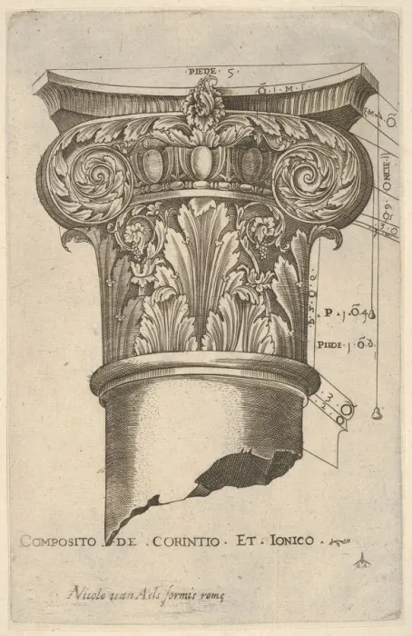Framed Print : Composite capital with measurements, ca. 1537. Creator: Master GA Framed Print : Composite capital with measurements, ca. 1537. Creator: Master GA