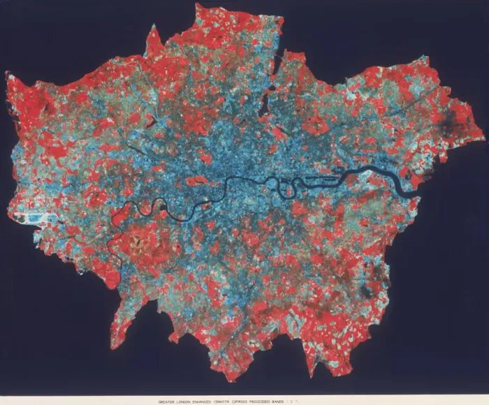 Framed Print : Composite Landsat false colour image of Greater London, 1979 Framed Print : Composite Landsat false colour image of Greater London, 1979