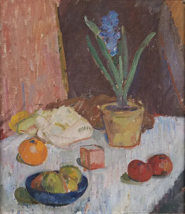 Framed Print : Composition with Hyacinth, Fruits and Blue Bowl, 1911. Creator: Karl Isakson