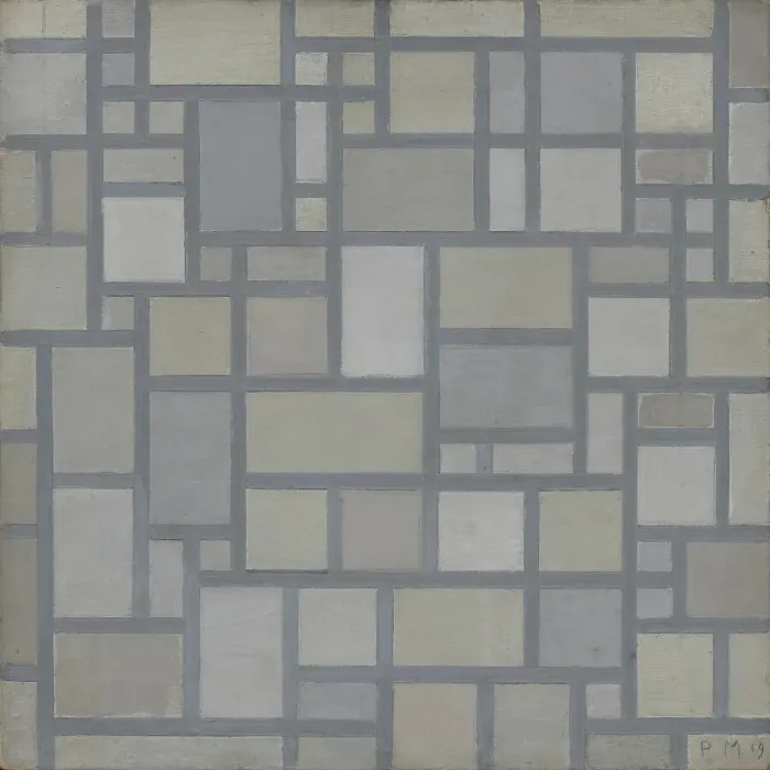 Framed Print : Composition: Light Colour Planes with Grey Lines (Composition with Grid 7), 1919. Creator: Mondrian, Piet (1872-1944) Framed Print : Composition: Light Colour Planes with Grey Lines (Composition with Grid 7), 1919. Creator: Mondrian, Piet (1872-1944)