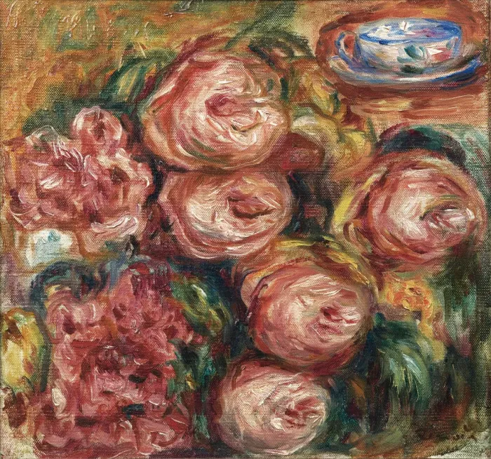 Framed Print : Composition with roses and a cup of tea. Artist: Renoir, Pierre Auguste (1841-1919) Framed Print : Composition with roses and a cup of tea. Artist: Renoir, Pierre Auguste (1841-1919)