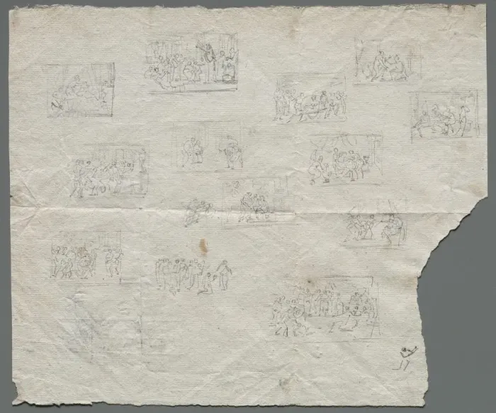 Framed Print : Compositional Sketches after Raphael and other artists (recto), c. 1800. Creator: Unknown Framed Print : Compositional Sketches after Raphael and other artists (recto), c. 1800. Creator: Unknown