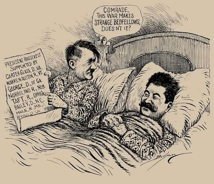 Framed Print : Comrade, this war makes strange bedfellows, doesn't it?, 1939. Creator: Berryman, Clifford K. (1869-1949). Comrade, this war makes strange bedfellows, doesn't it?, 1939 Framed Print : Comrade, this war makes strange bedfellows, doesn't it?, 1939. Creator: Berryman, Clifford K. (1869-1949). Comrade, this war makes strange bedfellows, doesn't it?, 1939