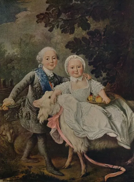 Framed Print : The Comte d Artois and His Sister Clotilde, 1763 (c1927). Artist: Francois Hubert Drouais Framed Print : The Comte d Artois and His Sister Clotilde, 1763 (c1927). Artist: Francois Hubert Drouais
