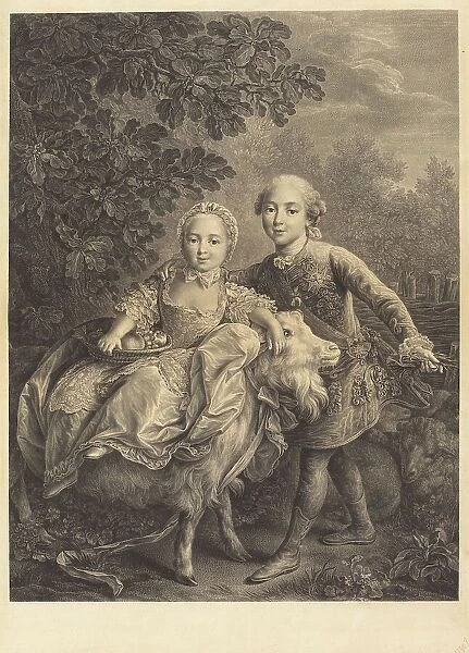 The Comte d'Artois and His Sister Mademoiselle Clotilde, 1767. Creator: Jacques Firmin Beauvarlet