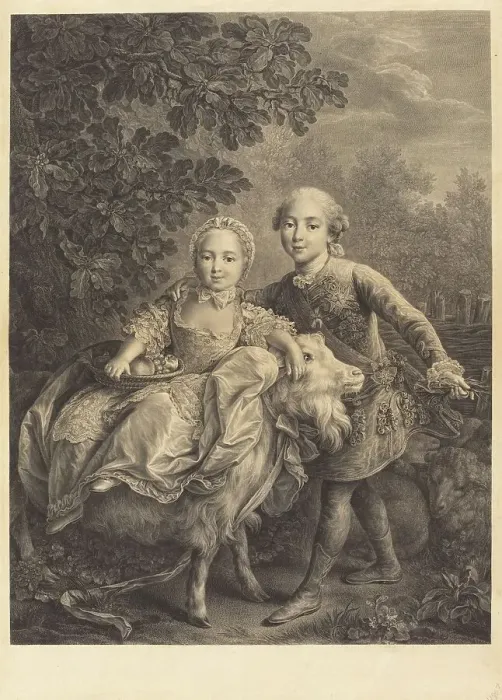 Framed Print : The Comte d'Artois and His Sister Mademoiselle Clotilde, 1767. Creator: Jacques Firmin Beauvarlet Framed Print : The Comte d'Artois and His Sister Mademoiselle Clotilde, 1767. Creator: Jacques Firmin Beauvarlet
