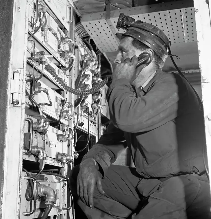 Framed Print : Comunications, a miner from Bevercotes Colliery, Nottinghamshire, 1967 Framed Print : Comunications, a miner from Bevercotes Colliery, Nottinghamshire, 1967