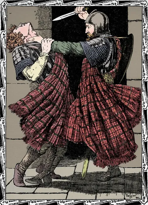 Framed Print : Comyn Stabbed By Bruce, 1902. Artist: Patten Wilson Framed Print : Comyn Stabbed By Bruce, 1902. Artist: Patten Wilson