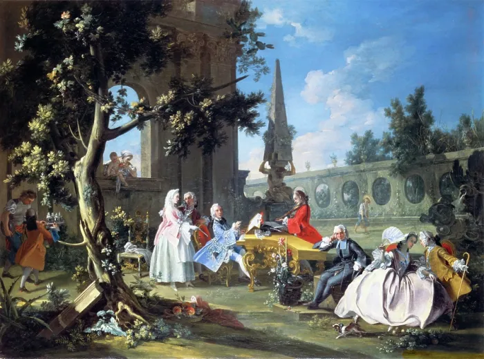 Framed Print : Concert in a Garden, c1750. Creator: Filippo Falciatore Framed Print : Concert in a Garden, c1750. Creator: Filippo Falciatore