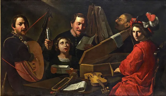 Framed Print : Concert with Musicians and Singers, ca 1625. Creator: Paolini, Pietro (1603-1682)