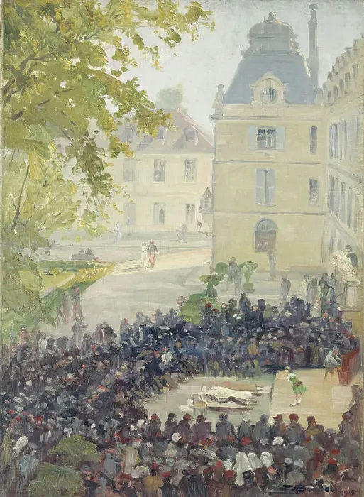 Framed Print : Concert for the wounded in courtyard of the Val-de-Grace military hospital, 1915. Creator: Ernest Victor Boudet Framed Print : Concert for the wounded in courtyard of the Val-de-Grace military hospital, 1915. Creator: Ernest Victor Boudet