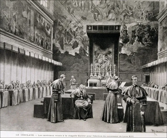 Framed Print : Conclave in the Sistine Chapel to choose a successor to Leon XIII, engraving in Framed Print : Conclave in the Sistine Chapel to choose a successor to Leon XIII, engraving in