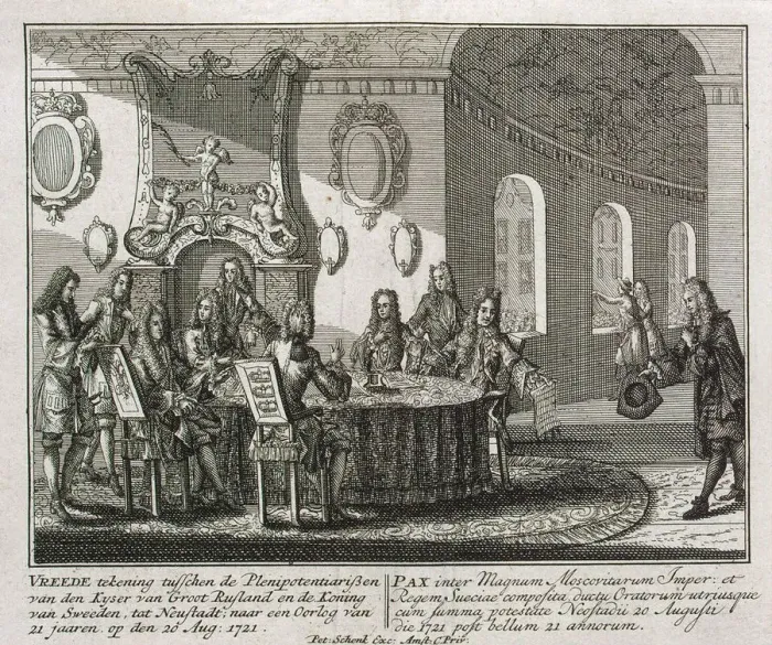 Framed Print : Conclusion of the Peace Treaty of Nystad on 20th August 1721