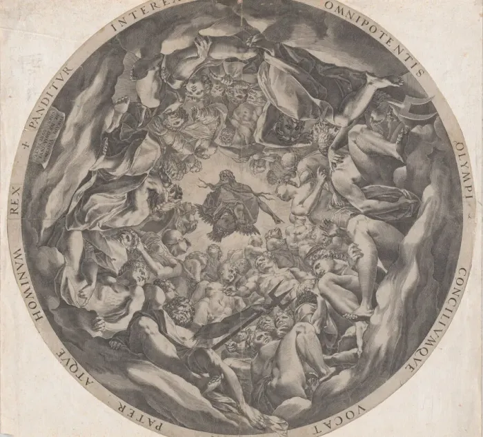 Framed Print : Concourse of the Gods on Mount Olympus, 1565. Creator: Cornelis Cort Framed Print : Concourse of the Gods on Mount Olympus, 1565. Creator: Cornelis Cort
