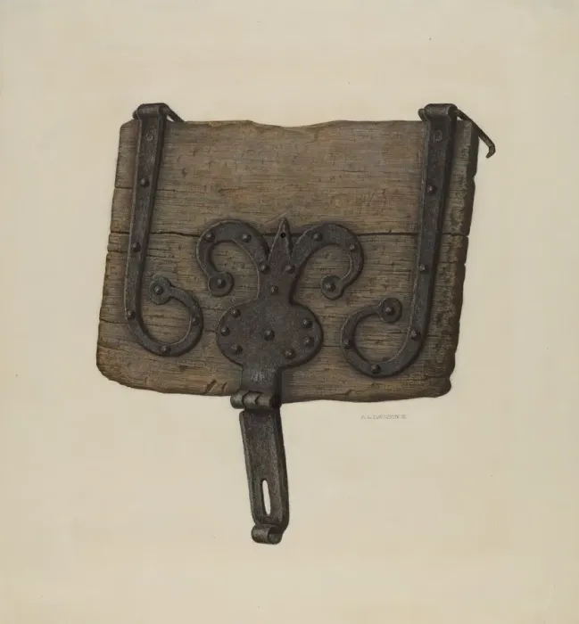 Framed Print : Conestoga Wagon Tool Box Lid, c. 1938. Creator: Austin L. Davison Framed Print : Conestoga Wagon Tool Box Lid, c. 1938. Creator: Austin L. Davison