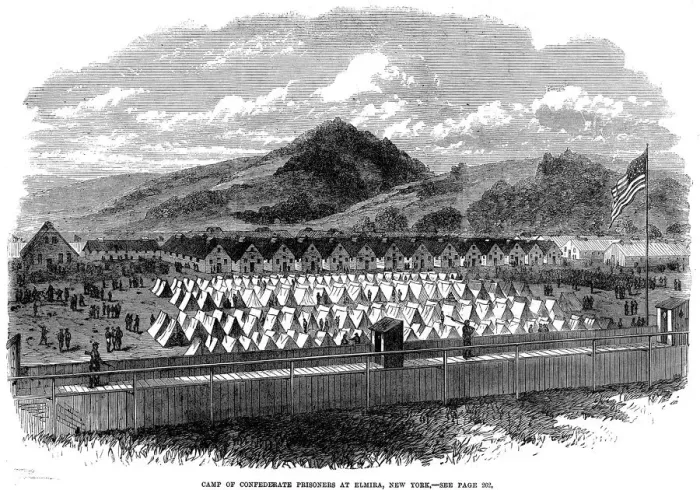 Framed Print : Confederate prisoners in a prison camp at Elmira, New York State, American Civil War, 1865 Framed Print : Confederate prisoners in a prison camp at Elmira, New York State, American Civil War, 1865