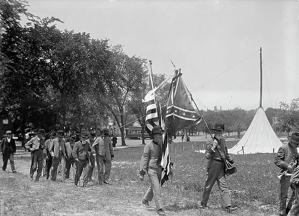 Confederate Reunion - North Carolina Veterans with Flag, 1917. Creator: Harris & Ewing. Confederate Reunion - North Carolina Veterans with Flag, 1917. Creator: Harris & Ewing