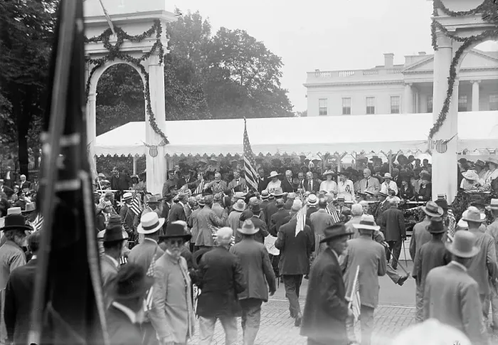 Framed Print : Confederate Reunion - President And Mrs. Wilson; Marshall, Etc. Reviewing Parade From Stand... 1917 Creator: Harris & Ewing. Confederate Reunion - President And Mrs. Wilson; Marshall, Etc Framed Print : Confederate Reunion - President And Mrs. Wilson; Marshall, Etc. Reviewing Parade From Stand... 1917 Creator: Harris & Ewing. Confederate Reunion - President And Mrs. Wilson; Marshall, Etc