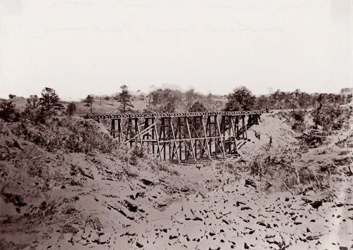 Framed Print : Confederate Trestle Work on Alexandria Railroad, 1861-65. Creator: Andrew Joseph Russell Framed Print : Confederate Trestle Work on Alexandria Railroad, 1861-65. Creator: Andrew Joseph Russell