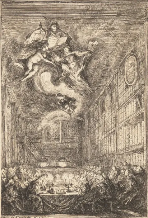 Framed Print : A Conference of Lawyers, 1776. Creator: Gabriel de Saint-Aubin Framed Print : A Conference of Lawyers, 1776. Creator: Gabriel de Saint-Aubin