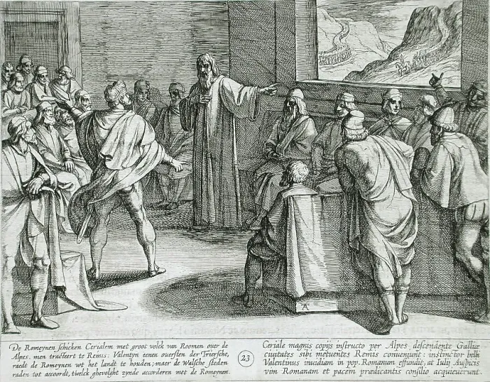 Framed Print : Conference on What Steps to Take Upon the Romans New Troops Approaching Across the Alps, 1612. Creator: Antonio Tempesta Framed Print : Conference on What Steps to Take Upon the Romans New Troops Approaching Across the Alps, 1612. Creator: Antonio Tempesta