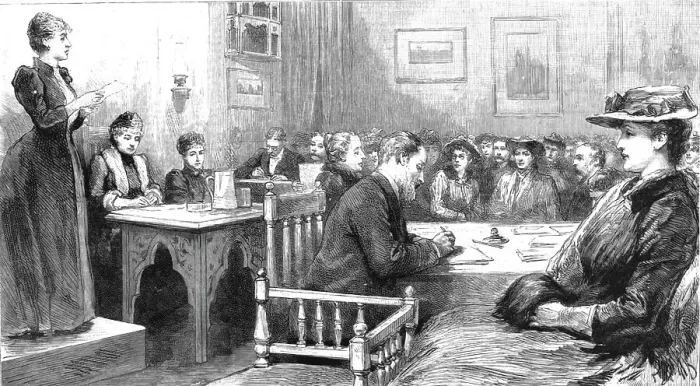Framed Print : Conference of the Women's Franchise League in Russell Square, 1891. Creator: Unknown Framed Print : Conference of the Women's Franchise League in Russell Square, 1891. Creator: Unknown