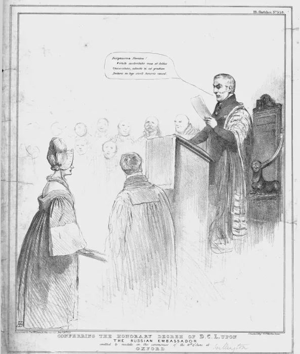 Framed Print : Conferring the Honorary Degree of D. C. L. Upon The Russian Embassador, 1834. Creator: John Doyle Framed Print : Conferring the Honorary Degree of D. C. L. Upon The Russian Embassador, 1834. Creator: John Doyle