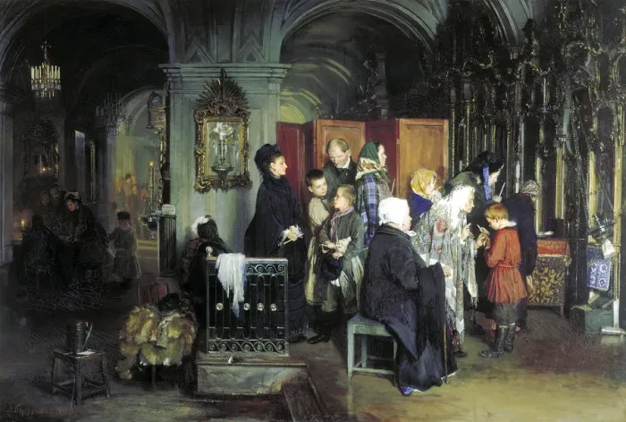 Framed Print : Before the Confession, 1877. Artist: Alexei Ivanovich Korzukhin Framed Print : Before the Confession, 1877. Artist: Alexei Ivanovich Korzukhin