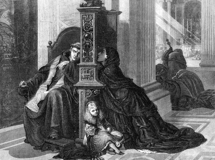 Framed Print : A Confession, by R. Lehmann, in the exhibition of the Royal Academy, 1872. Creator: Unknown Framed Print : A Confession, by R. Lehmann, in the exhibition of the Royal Academy, 1872. Creator: Unknown
