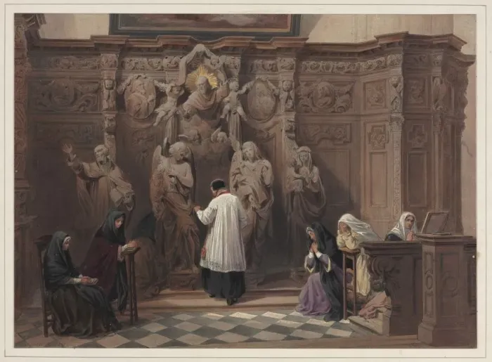 Framed Print : Confessional, Church of St. Paul, Antwerp, 1838. Creator: Louis Haghe (British, 1806-1885) Framed Print : Confessional, Church of St. Paul, Antwerp, 1838. Creator: Louis Haghe (British, 1806-1885)