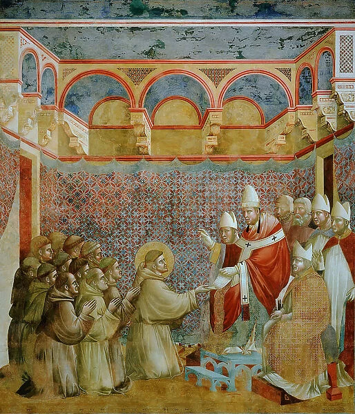 Confirmation of the Rule by Innocent III. (from Legend of Saint Francis), 1295-1300. Creator: Giotto di Bondone (1266-1377)