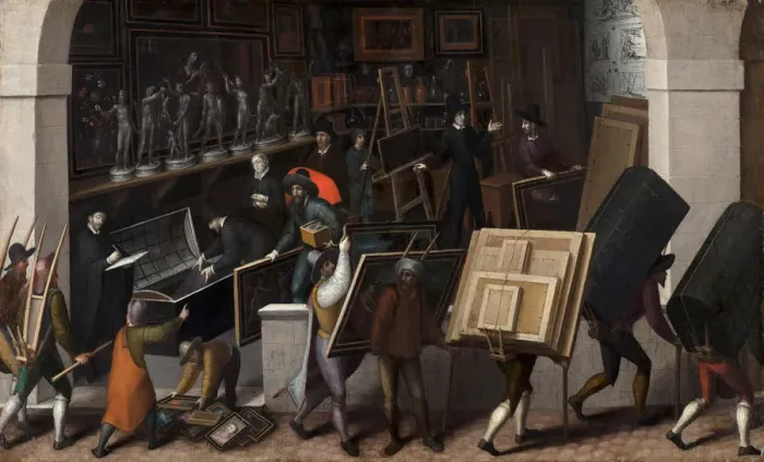Framed Print : The Confiscation of the Contents of a Painters Studio, ca 1590 Framed Print : The Confiscation of the Contents of a Painters Studio, ca 1590