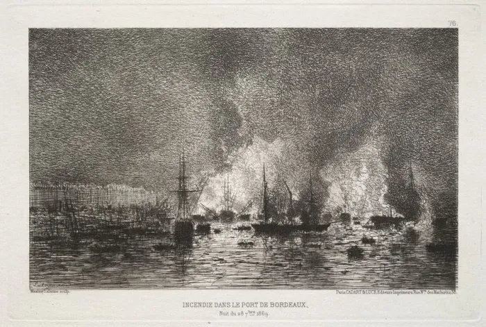 Framed Print : Conflagration in the Port of Bordeaux, 1869 Framed Print : Conflagration in the Port of Bordeaux, 1869