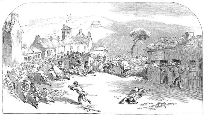 Framed Print : The conflict at Ballinhassig - sketched by Mr. Mahony, Cork, 1845. Creator: Smyth Framed Print : The conflict at Ballinhassig - sketched by Mr. Mahony, Cork, 1845. Creator: Smyth
