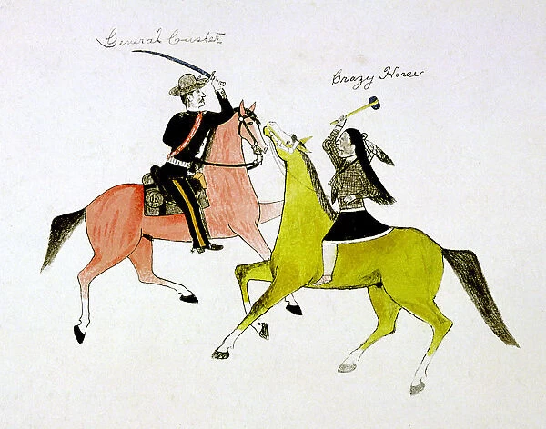 Conflict between General George Custer (1839-1876) and Crazy Horse, Sioux (Dakota) Indian. Artist: Kills Two