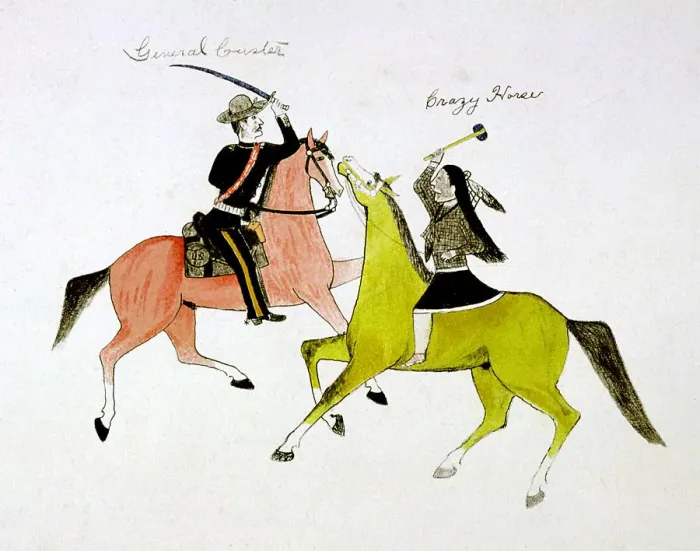 Framed Print : Conflict between General George Custer (1839-1876) and Crazy Horse, Sioux (Dakota) Indian. Artist: Kills Two Framed Print : Conflict between General George Custer (1839-1876) and Crazy Horse, Sioux (Dakota) Indian. Artist: Kills Two