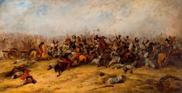 Framed Print : The Conflict at the Guns, Balaclava, 1854. Creator: George Jones Framed Print : The Conflict at the Guns, Balaclava, 1854. Creator: George Jones