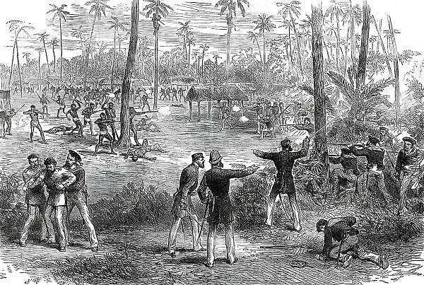 Conflict between the Natives of Samoa and the Crew of H.M.S. Barracouta, 1876. Creator: Unknown