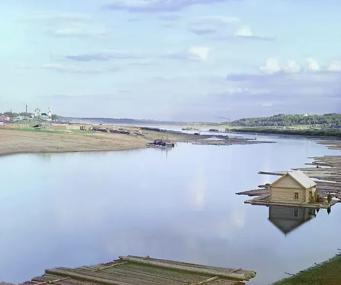 Framed Print : Confluence of the Kostroma River with the Volga, 1910. Creator: Sergey Mikhaylovich Prokudin-Gorsky Framed Print : Confluence of the Kostroma River with the Volga, 1910. Creator: Sergey Mikhaylovich Prokudin-Gorsky