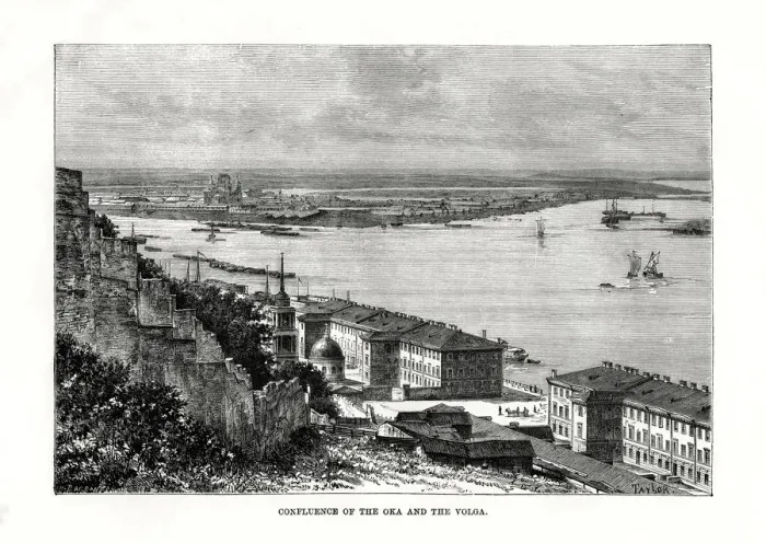 Framed Print : Confluence of the Oka and the Volga, Russia, 1879. Artist: Taylor Framed Print : Confluence of the Oka and the Volga, Russia, 1879. Artist: Taylor