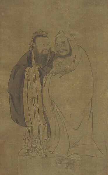 Confucius and Buddha Cradling a Qilin, Ming dynasty, 15th century. Creator: Unknown